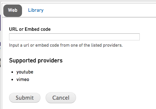 Embed video dialogue box