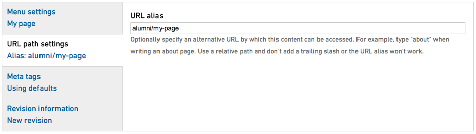 URL Path Settings edit form