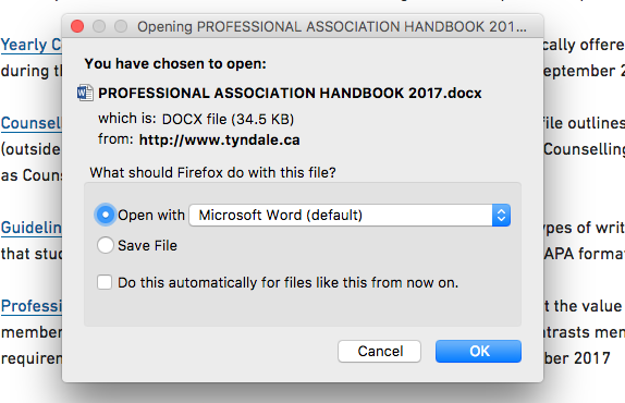 Dialogue box to open or save Word document after clicking link