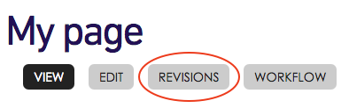 The revisions tab link at the top of a page